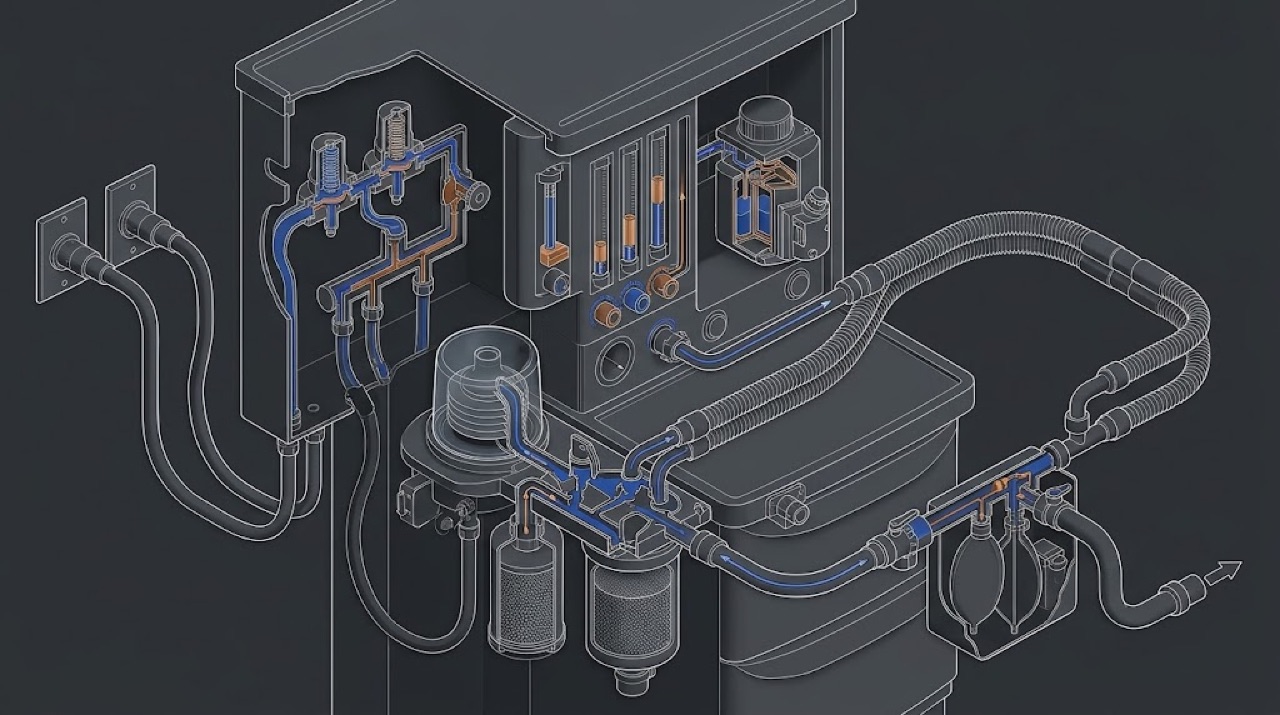 The whole gas path, from wall outlet to scavenging
