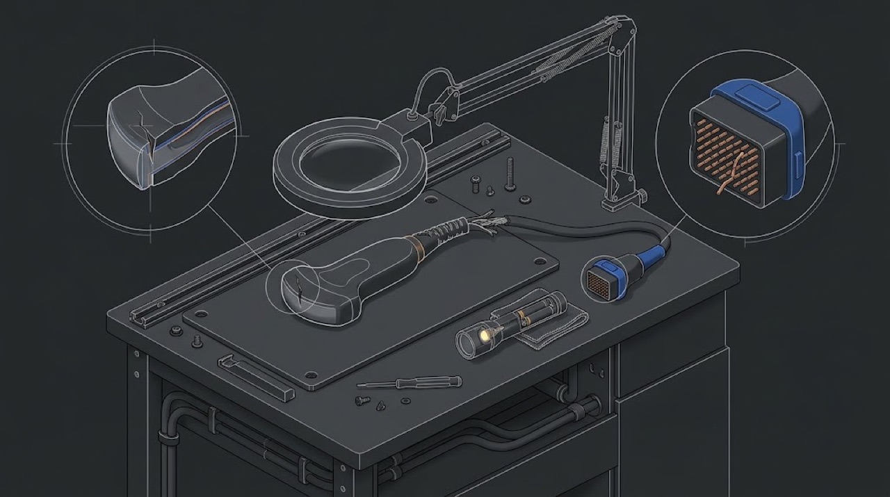 Probe inspection under a magnifier